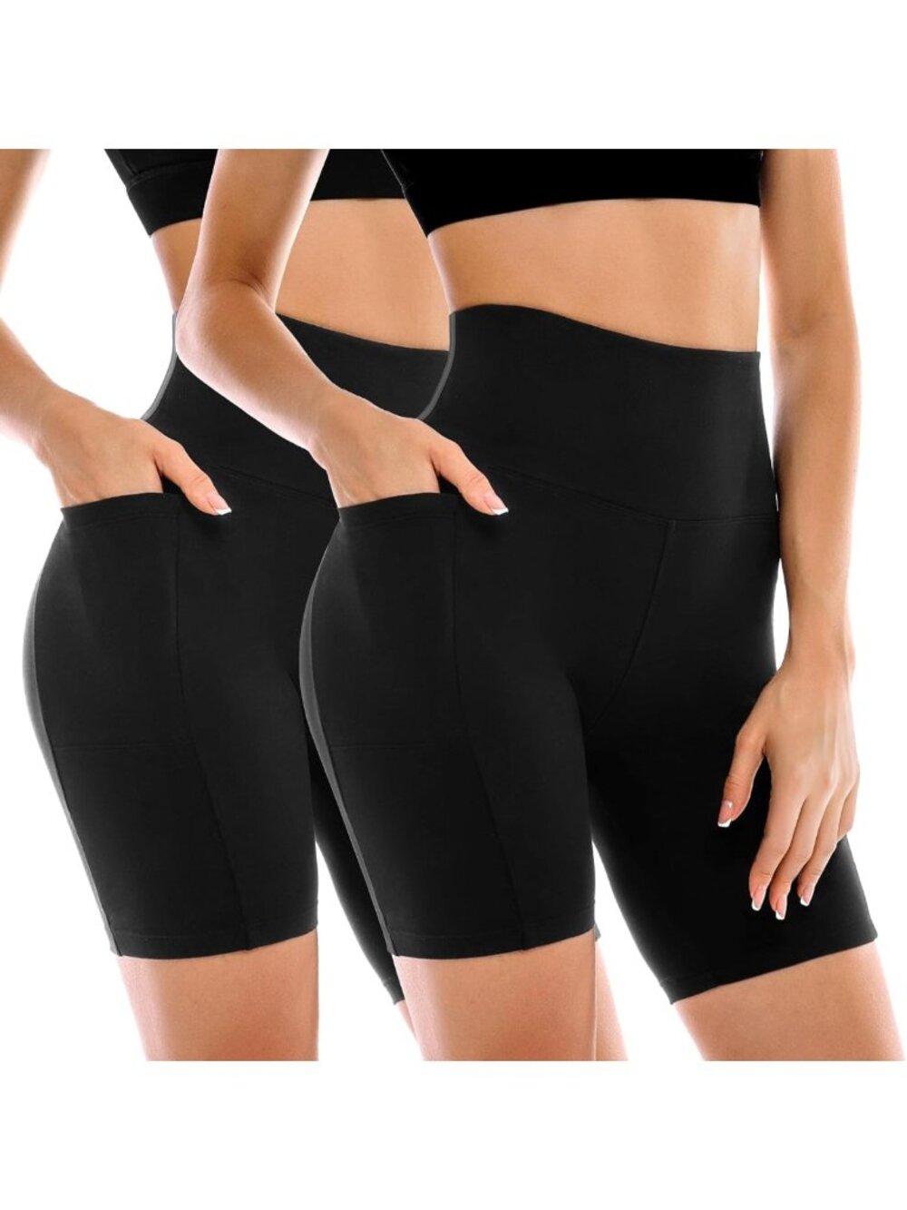 2 Pack Women's Biker Shorts with Pockets - High Waist, Comfortable Fit, 6
